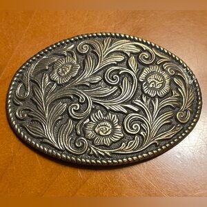 Silver & Black Vintage Southwestern Floral Belt Buckle